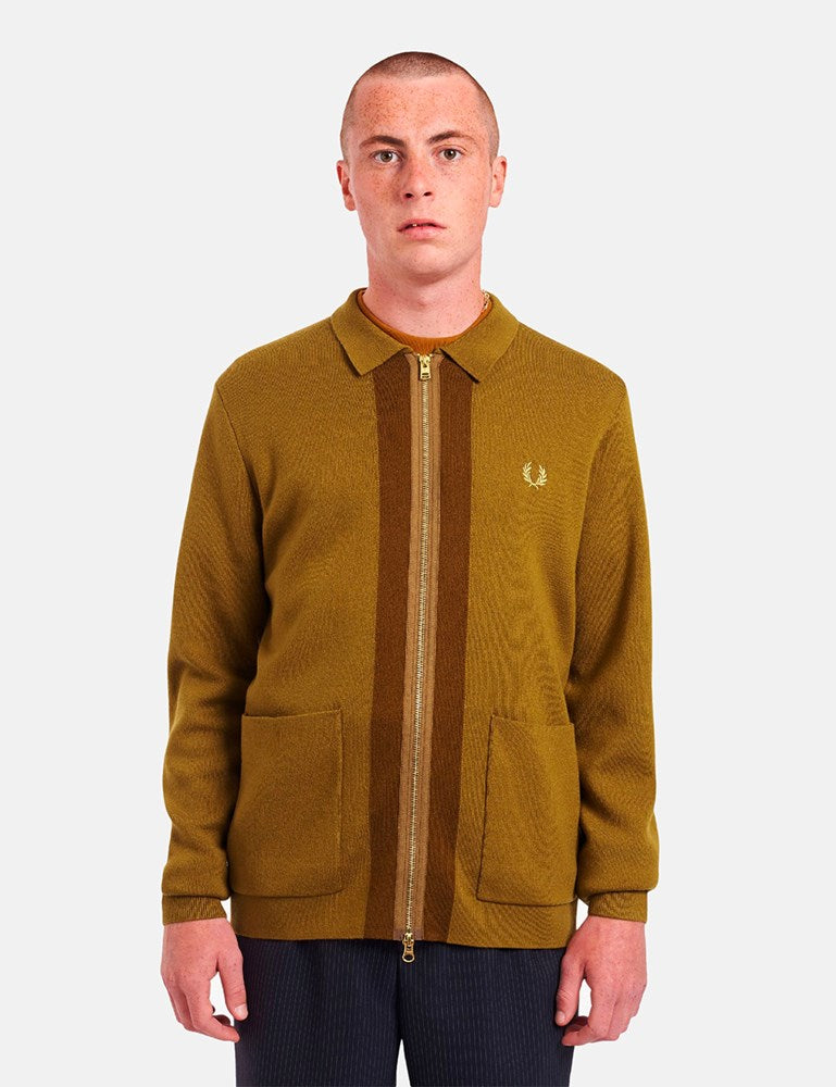 Fred Perry Zip Through Cardigan - Dark Caramel | Urban Excess