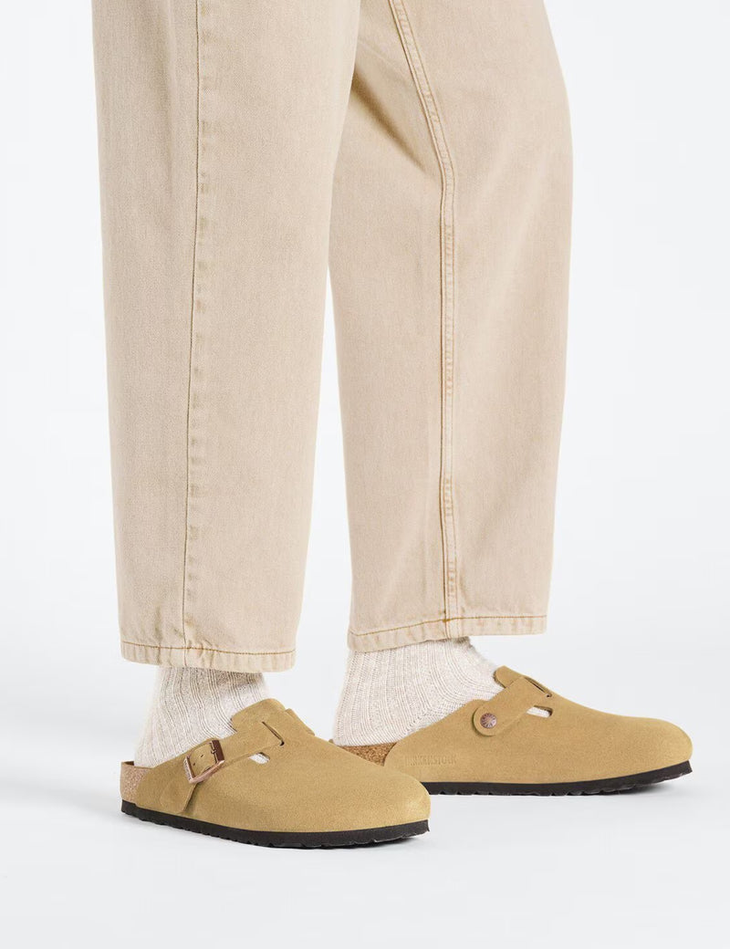 Birkenstock Boston Suede Leather (Regular) - Latte Cream