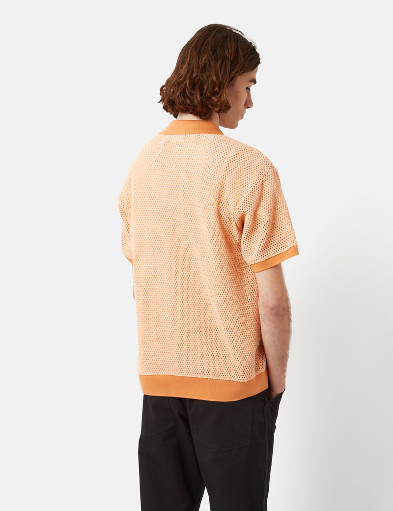 OBEY Grove Button-Up Short Sleeve Polo Shirt - Peach Sand Yellow