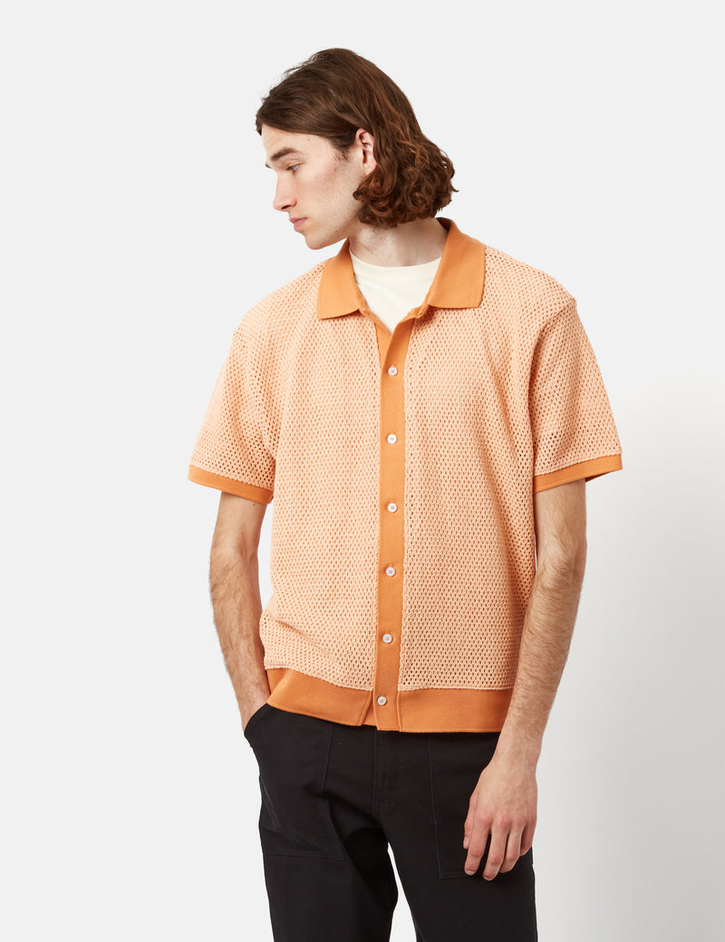 OBEY Grove Button-Up Short Sleeve Polo Shirt - Peach Sand Yellow