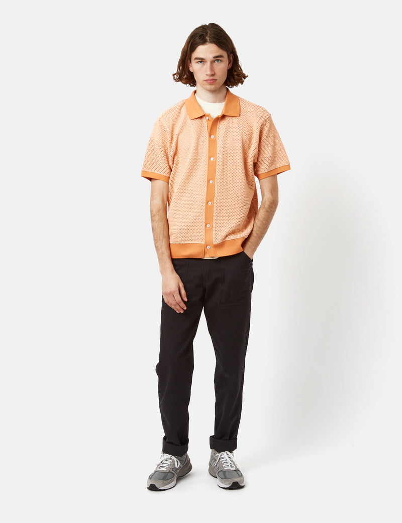 OBEY Grove Button-Up Short Sleeve Polo Shirt - Peach Sand Yellow