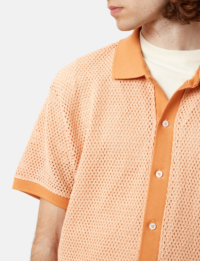 OBEY Grove Button-Up Short Sleeve Polo Shirt - Peach Sand Yellow