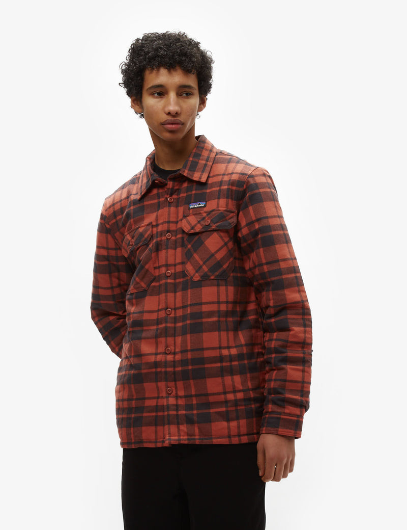 Patagonia Insulated Fjord Flannel Ice Caps Shirt Burl Red