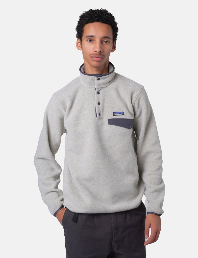 Patagonia LW Synchilla Snap-T Fleece - Oatmeal Heather w/Smolder Blue
