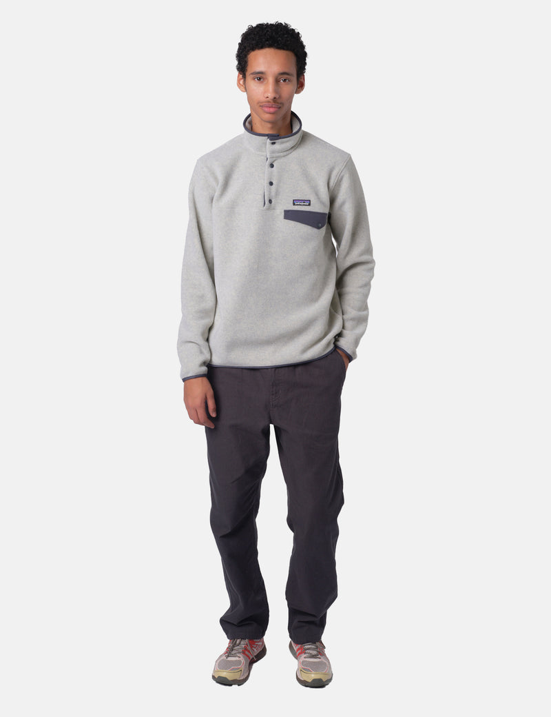 Patagonia LW Synchilla Snap-T Fleece - Oatmeal Heather w/Smolder Blue