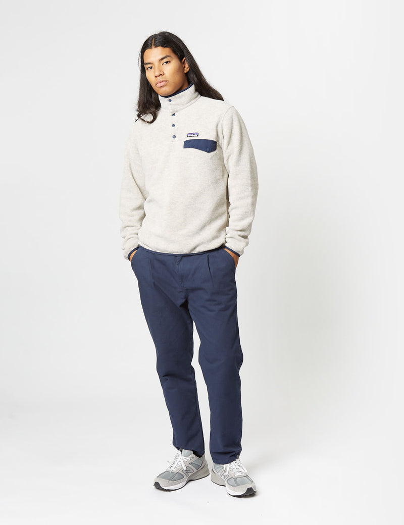 Patagonia LW Synchilla Snap-T Fleece - Oatmeal Heather w/Smolder Blue