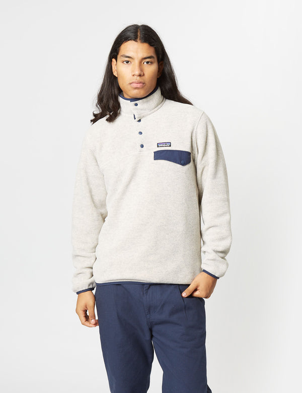 Patagonia LW Synchilla Snap-T Fleece - Oatmeal Heather w/Smolder Blue