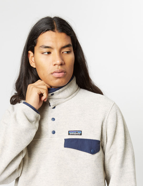 Patagonia LW Synchilla Snap-T Fleece - Oatmeal Heather w/Smolder Blue