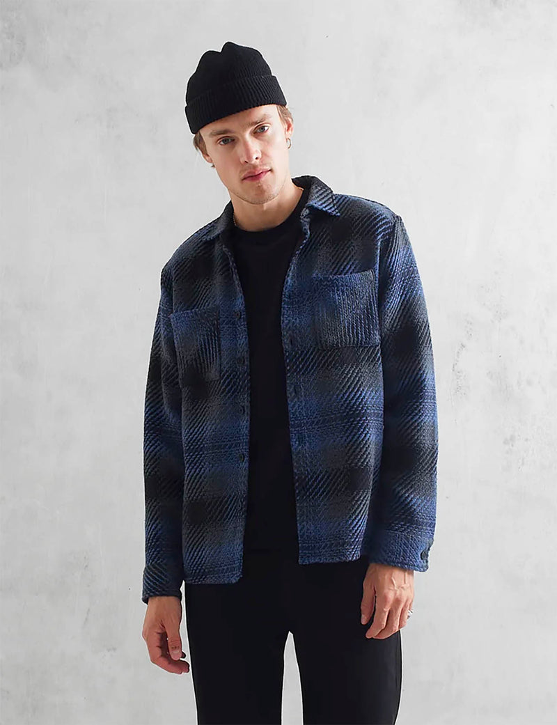 Wax London Whiting Overshirt (Dusk Check) - Navy Blue/Blue