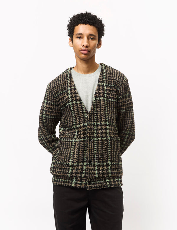 Portuguese Flannel Gales Cardigan - Black/Green