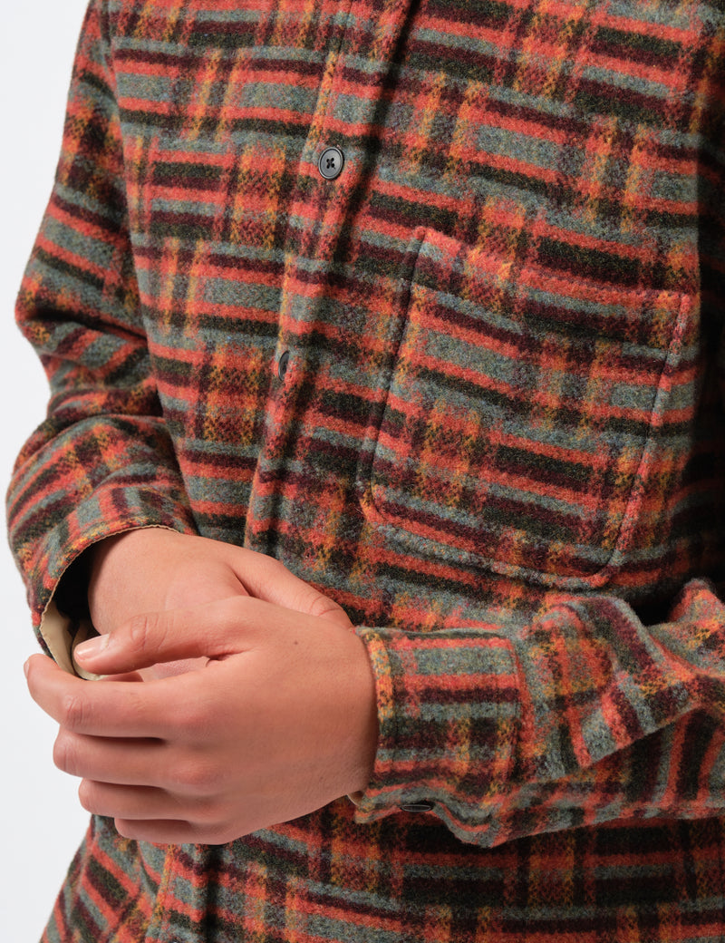 Portuguese Flannel Abstract Geometric Shirt - Bordeaux/Green