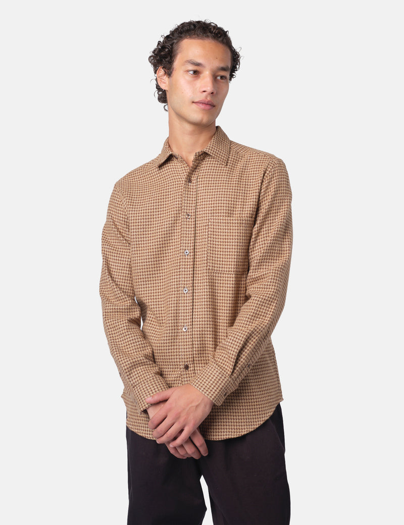 Portuguese Flannel Abstract Pied Poule Shirt - Brown