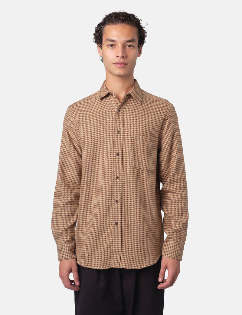 Portuguese Flannel Abstract Pied Poule Shirt - Brown