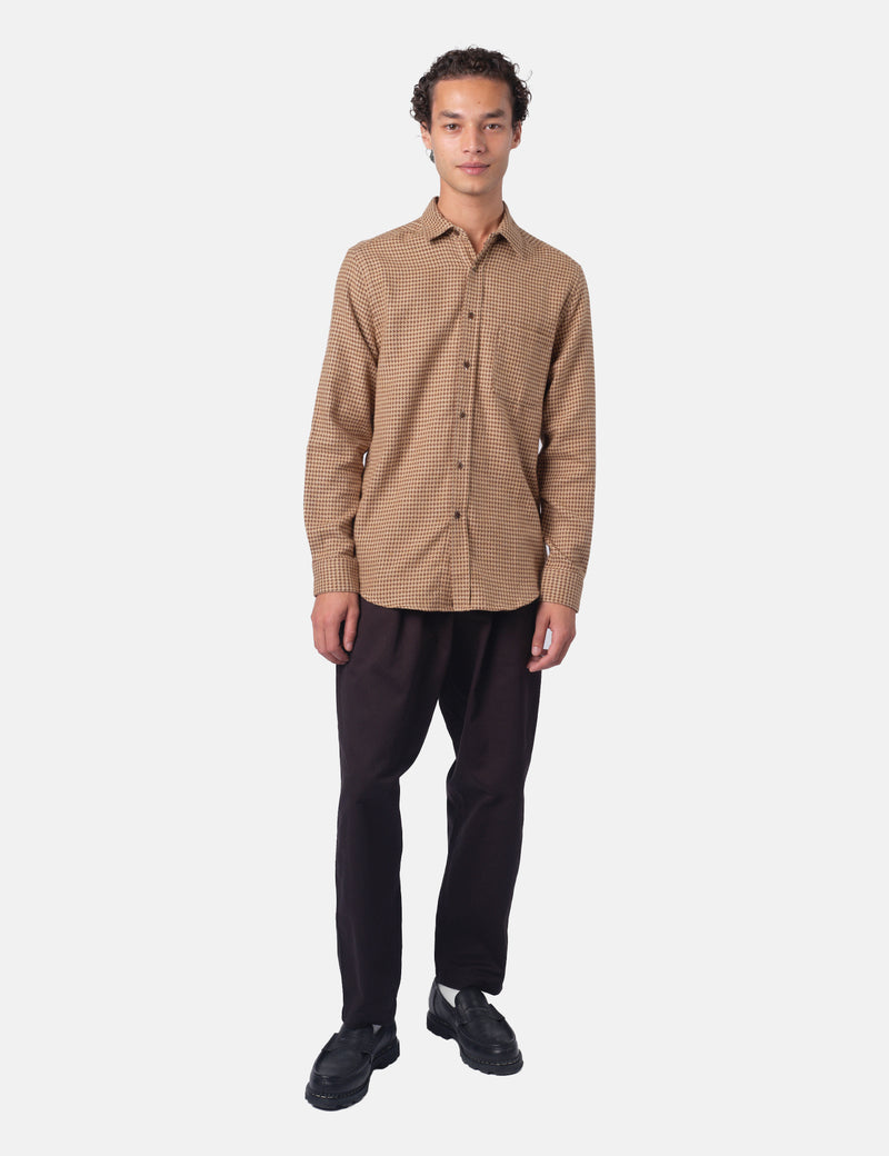 Portuguese Flannel Abstract Pied Poule Shirt - Brown
