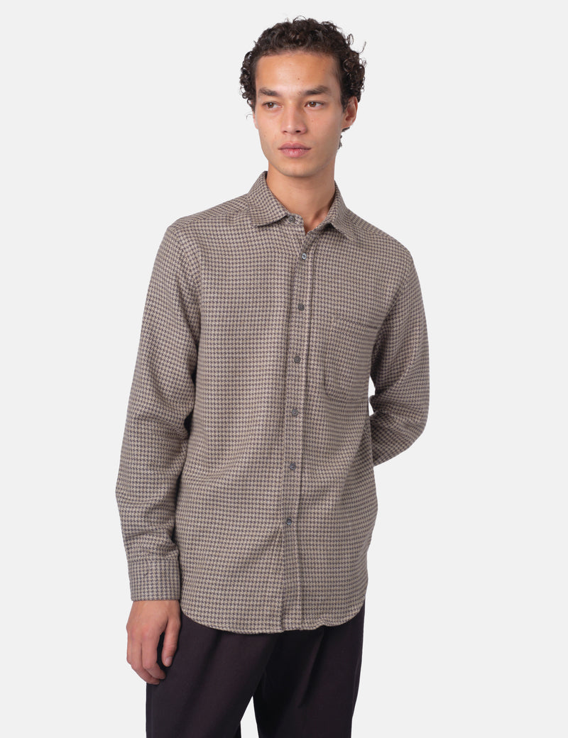 Portuguese Flannel Abstract Pied Poule Shirt - Charcoal Grey