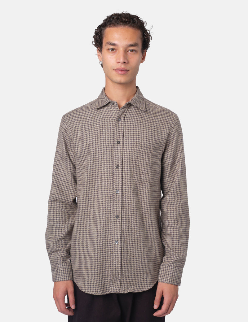 Portuguese Flannel Abstract Pied Poule Shirt - Charcoal Grey