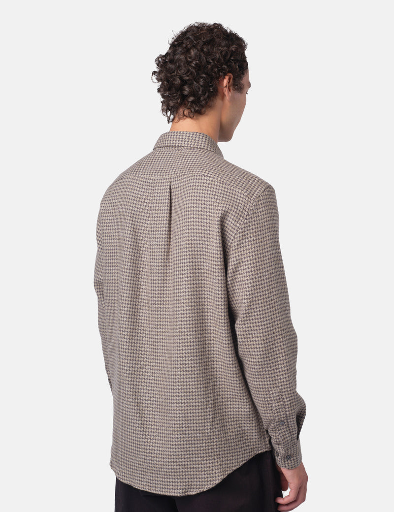 Portuguese Flannel Abstract Pied Poule Shirt - Charcoal Grey