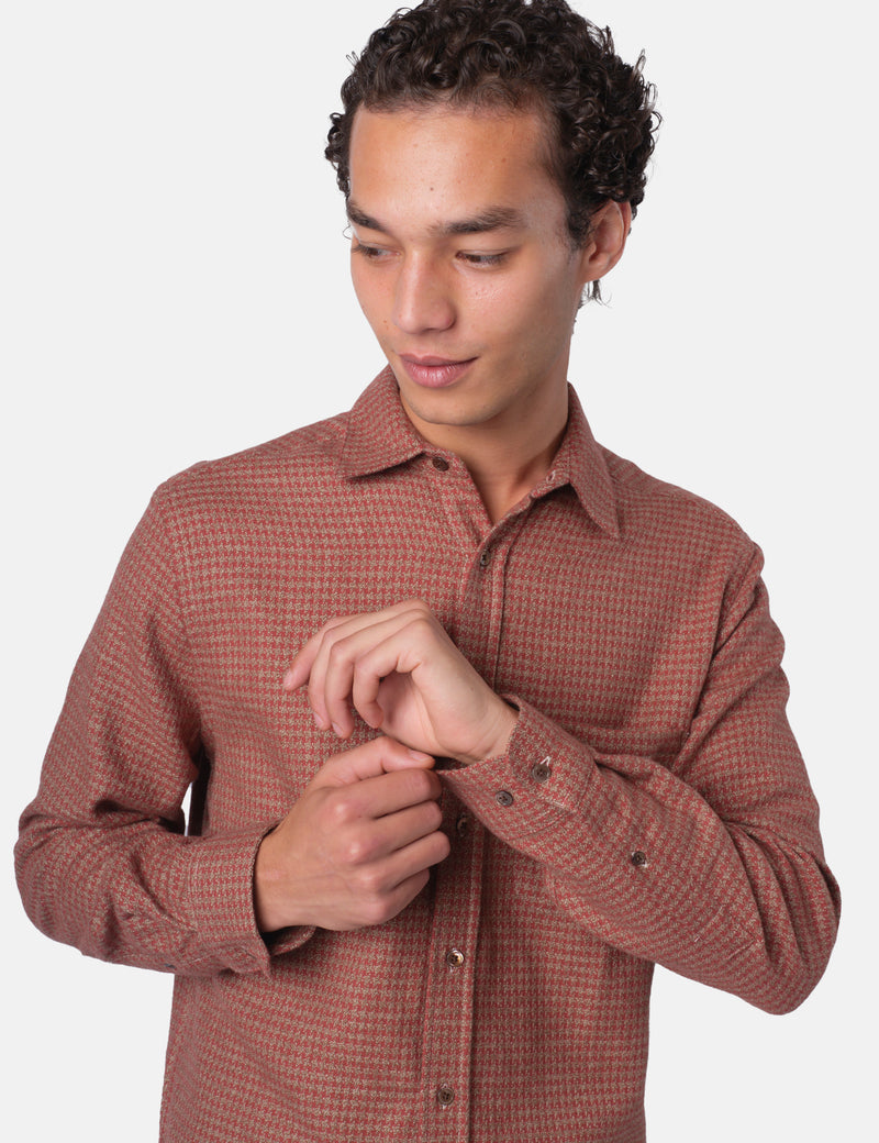 Portuguese Flannel Abstract Pied Poule Shirt - Clay