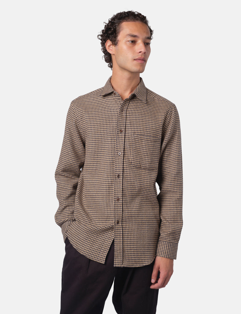 Portuguese Flannel Abstract Pied Poule Shirt - Navy Blue