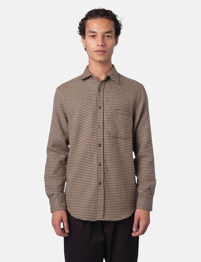 Portuguese Flannel Abstract Pied Poule Shirt - Navy Blue