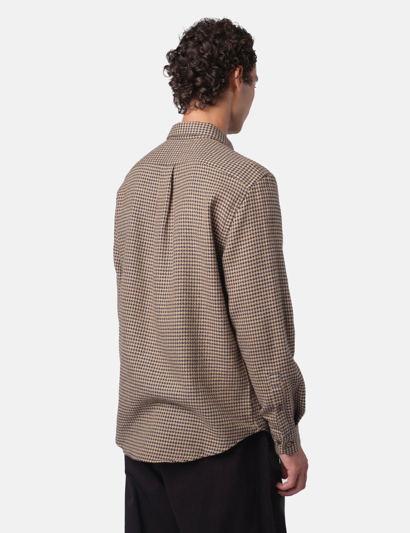 Portuguese Flannel Abstract Pied Poule Shirt - Navy Blue