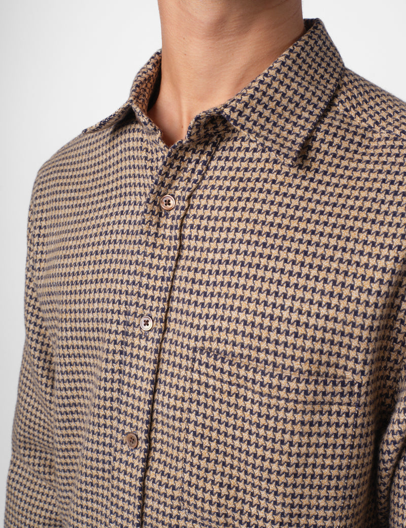 Portuguese Flannel Abstract Pied Poule Shirt - Navy Blue