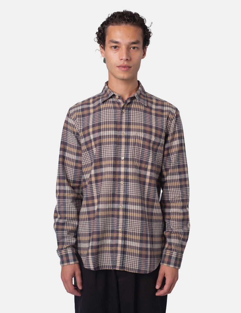 Portuguese Flannel Manta Shirt - Grey/Brown/Yellow/Off white