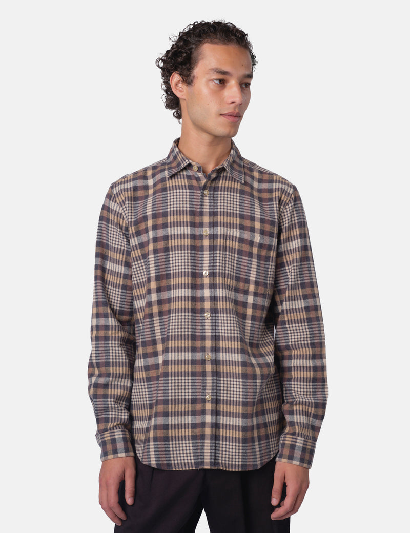 Portuguese Flannel Manta Shirt - Grey/Brown/Yellow/Off white