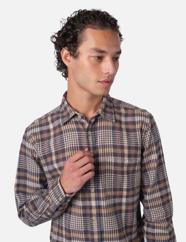 Portuguese Flannel Manta Shirt - Grey/Brown/Yellow/Off white