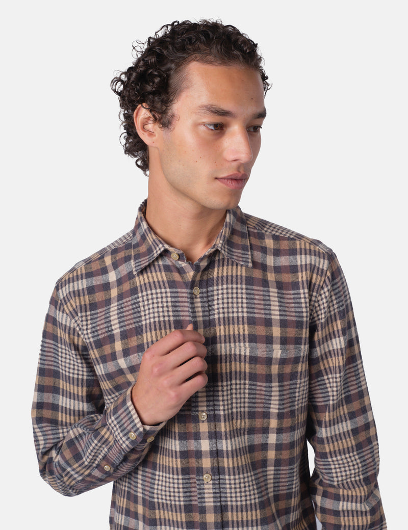 Portuguese Flannel Manta Shirt - Grey/Brown/Yellow/Off white