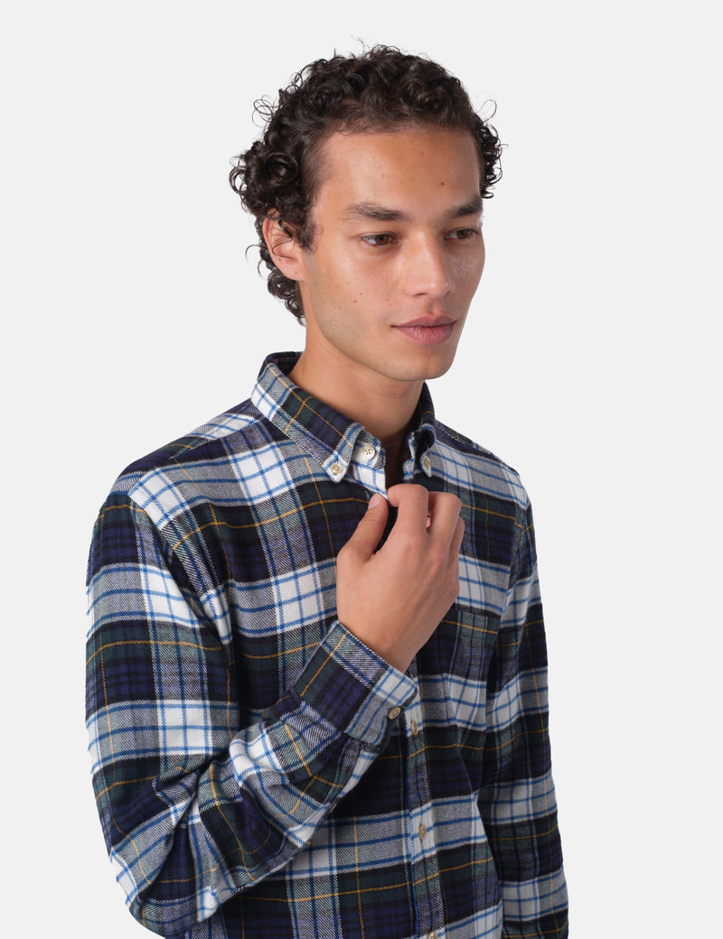 Portuguese Flannel Marao Shirt - Navy/Green/White/Yellow