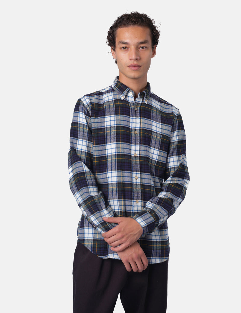 Portuguese Flannel Marao Shirt - Navy/Green/White/Yellow