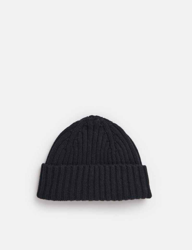 Bhode Pennan Pure Wool Beanie Hat (Knitted in Scotland) - Black