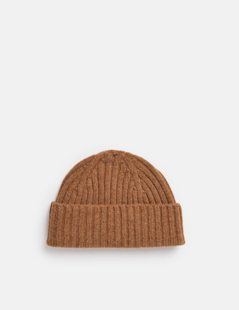 Bhode Pennan Pure Wool Beanie Hat (Knitted in Scotland) - Driftwood Brown