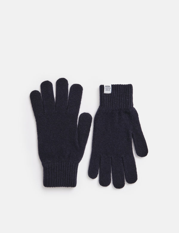 Bhode Newlyn Pure Wool Gloves (Knitted in Scotland) - Navy Blue