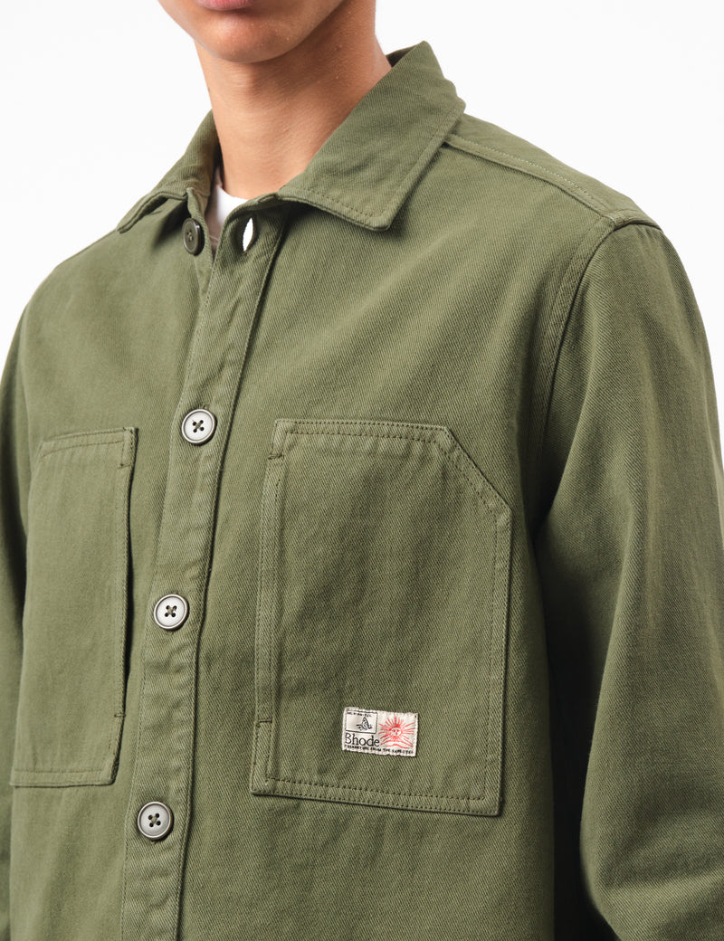 Bhode Map Pocket Overshirt Twill - Army Green