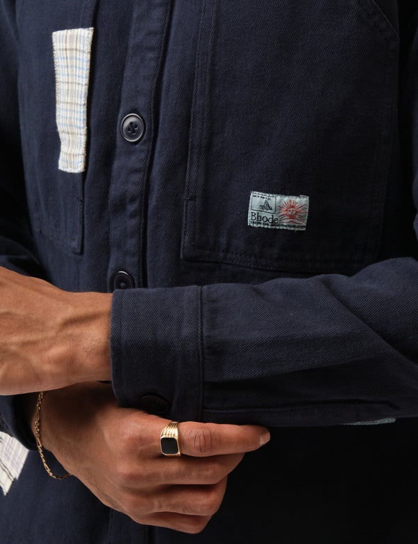 Bhode Map Pocket Overshirt (Patchwork) - Navy Blue