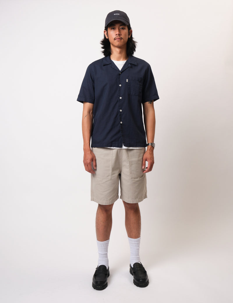 Bhode Cuca Short Sleeve Shirt (Linen) - Midnight Navy Blue