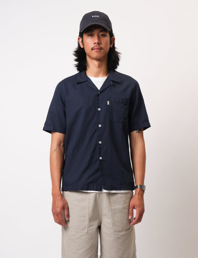 Bhode Cuca Short Sleeve Shirt (Linen) - Midnight Navy Blue