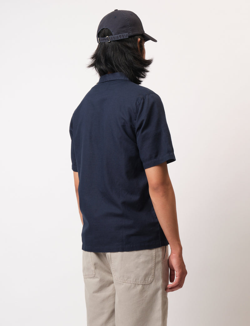 Bhode Cuca Short Sleeve Shirt (Linen) - Midnight Navy Blue
