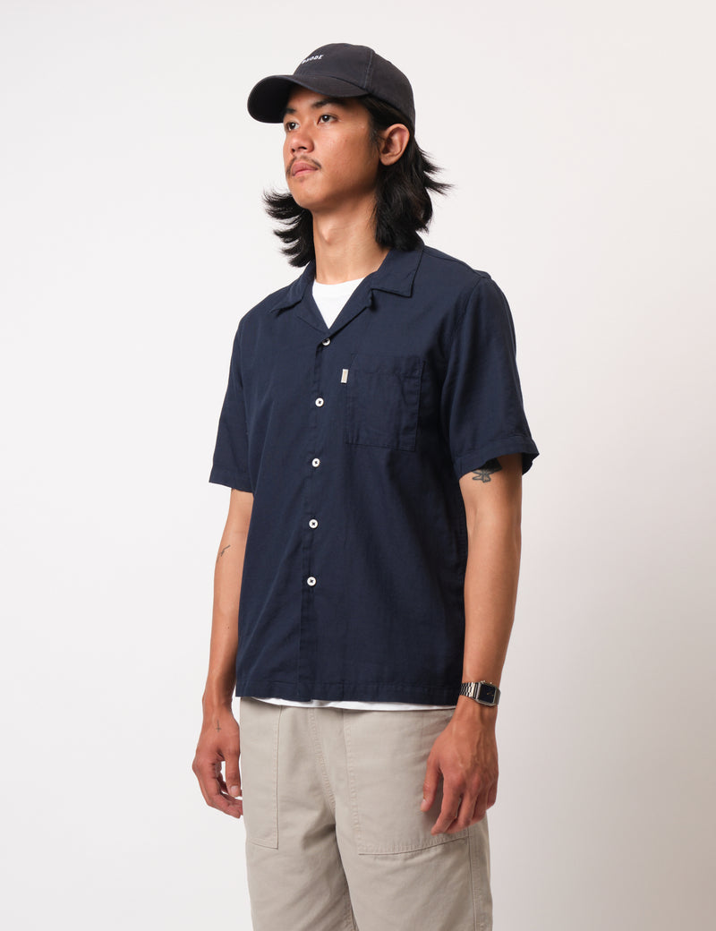 Bhode Cuca Short Sleeve Shirt (Linen) - Midnight Navy Blue