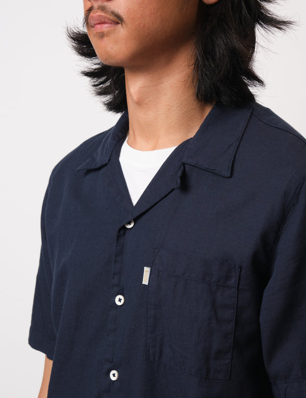 Bhode Cuca Short Sleeve Shirt (Linen) - Midnight Navy Blue