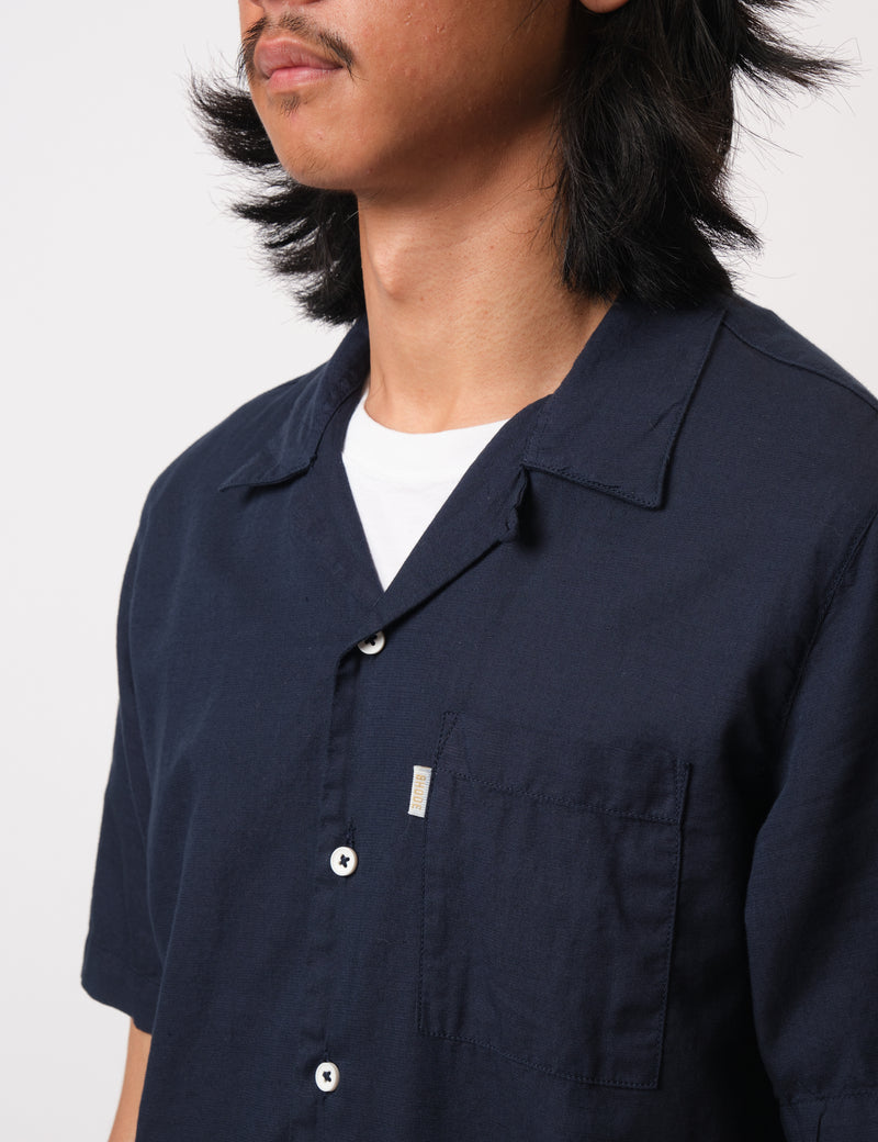 Bhode Cuca Short Sleeve Shirt (Linen) - Midnight Navy Blue