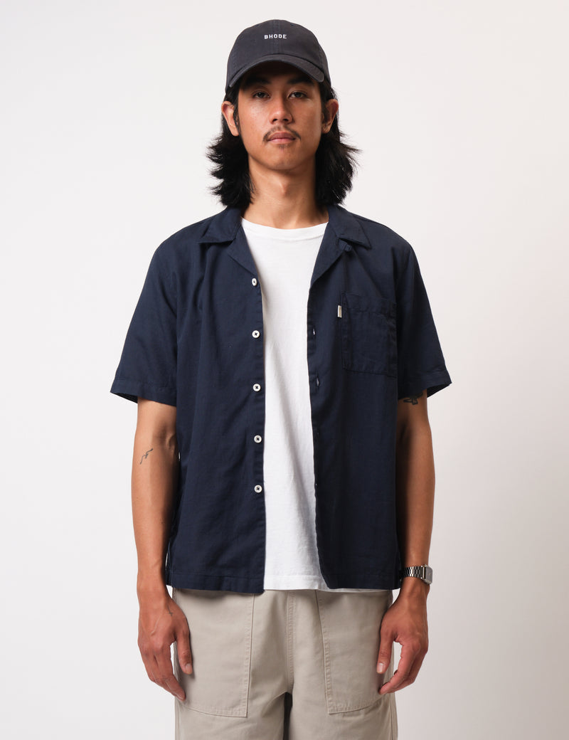 Bhode Cuca Short Sleeve Shirt (Linen) - Midnight Navy Blue