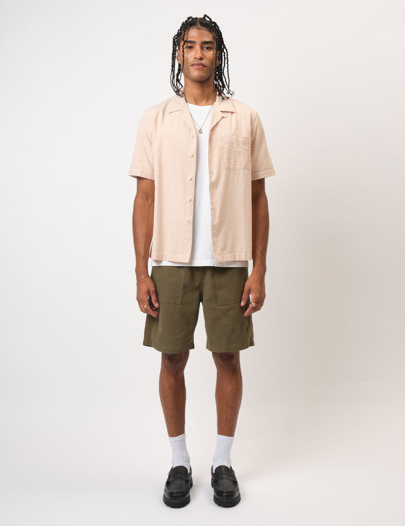 Bhode Cuca Seersucker Stripe Short Sleeve Shirt  - Rust/White