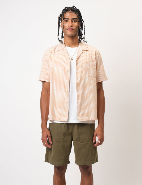 Bhode Cuca Seersucker Stripe Short Sleeve Shirt  - Rust/White