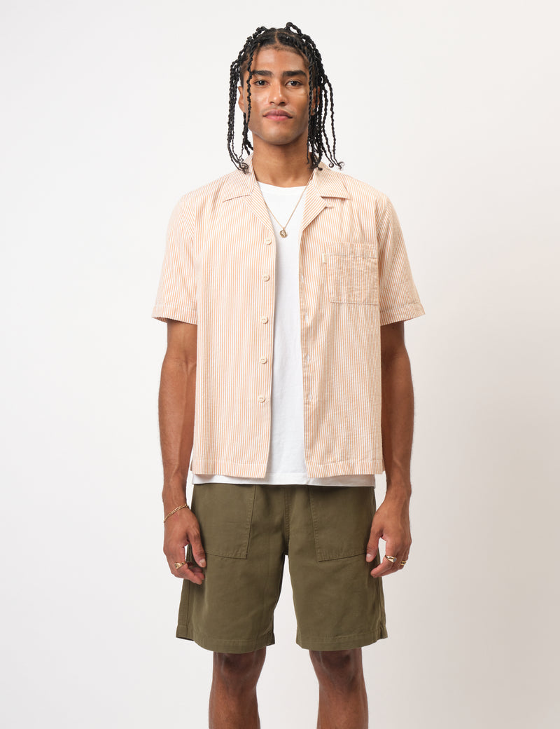 Bhode Cuca Seersucker Stripe Short Sleeve Shirt  - Rust/White
