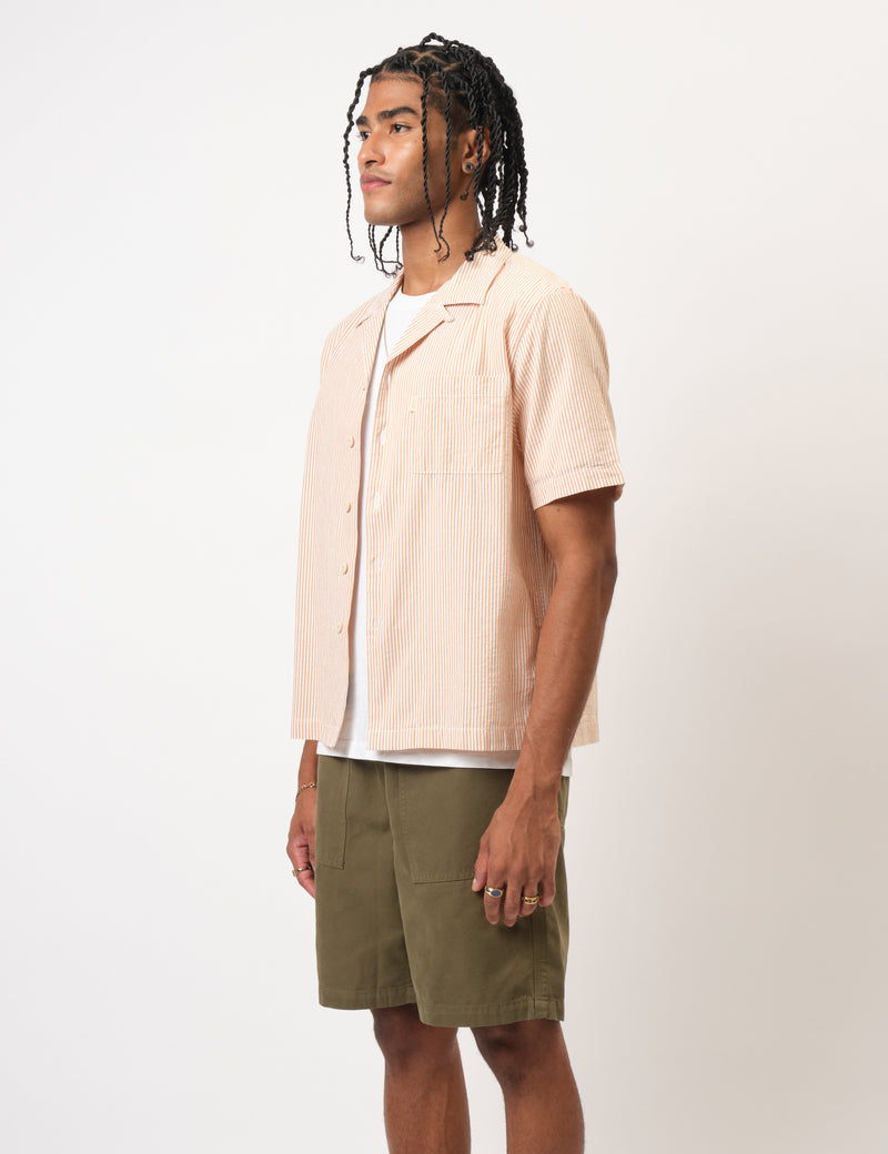 Bhode Cuca Seersucker Stripe Short Sleeve Shirt  - Rust/White