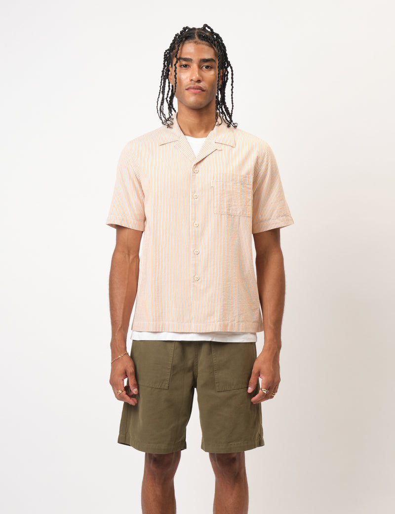 Bhode Cuca Seersucker Stripe Short Sleeve Shirt  - Rust/White
