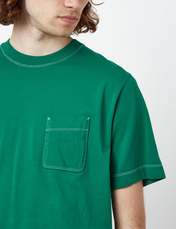 Bhode Contrast Stitch Pocket T-Shirt (Organic) - Pine Green